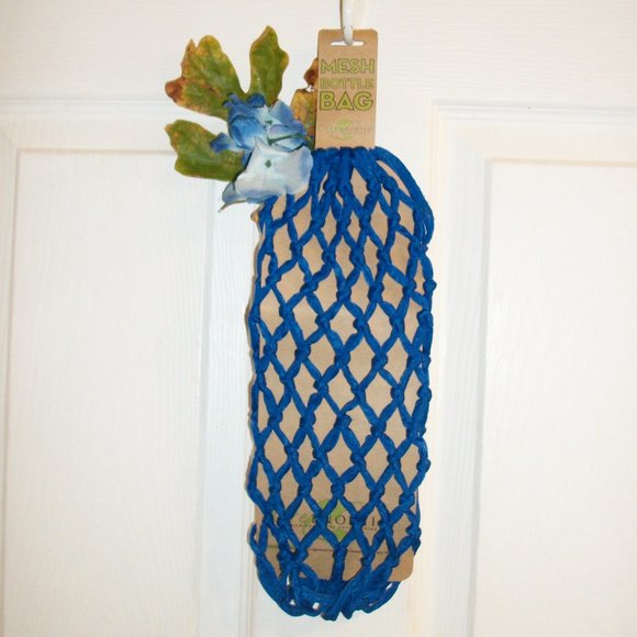OENOPHILIA NWT Greenophile Mesh Wine Bottle Bag Carry Tote Royal Blue - Picture 1 of 8